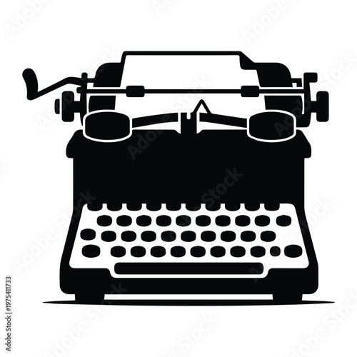 Vintage Typewriter Silhouette Classic Writing Machine Icon vector black design on a white background