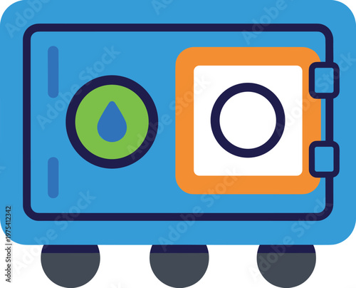 Industrial safe box icon with secure locking mechanism and digital display panel for cash protection.