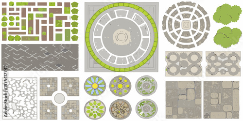 Assortment of top down illustrated game tiles for various terrains