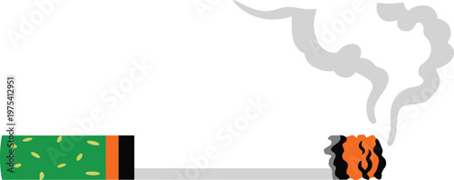 Lit cigarette with smoke clouds vector illustration featuring green filter and orange burning ember.