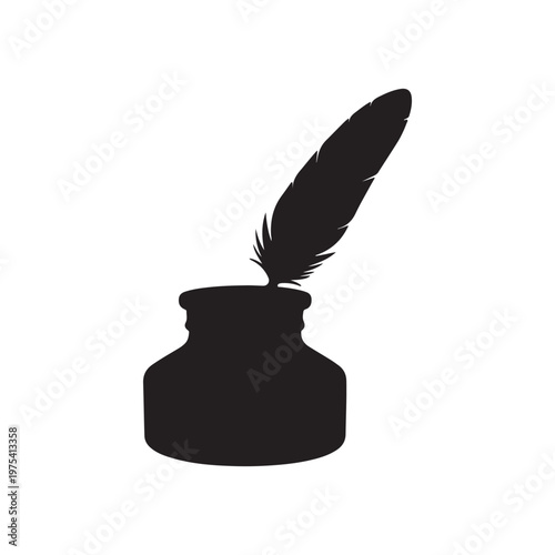 Ink pot black silhouette vector illustration on white background