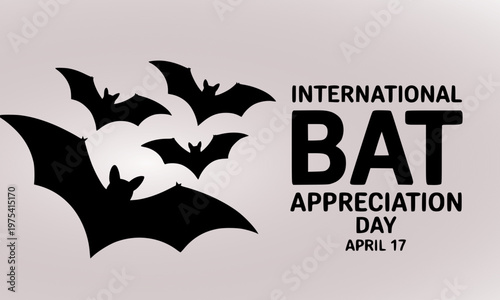 International Bat Appreciation Day April 17 banner design with flying bat silhouettes, raising awareness for wildlife conservation and nocturnal animal protection