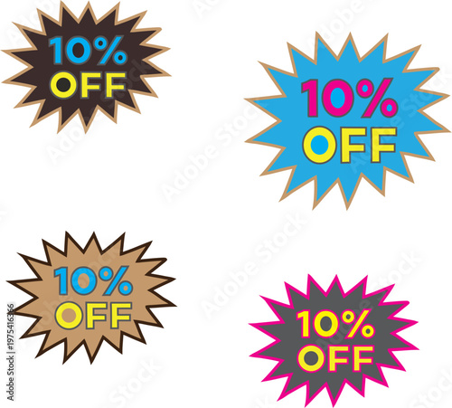 Ten Percent Off Discount Sale Starburst Sticker Set Colorful Retail Tags