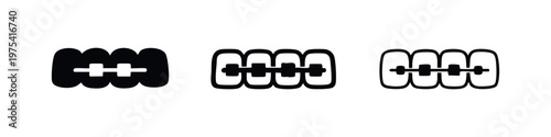 Dental braces icon set. Orthodontic treatment and teeth alignment symbols. Vector illustrations.