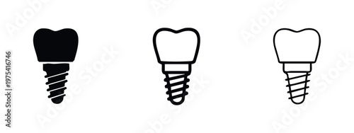 Dental tooth implant icon set. Orthodontic and prosthetic dentistry symbols. Vector illustrations.