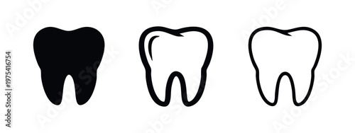 Tooth icon set. Dental health and stomatology symbols. Vector illustrations.