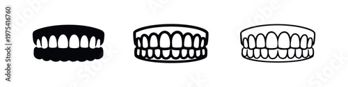 Denture icon set. Artificial teeth and dental prosthesis symbols. Vector illustrations.