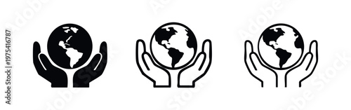 Hands Holding Earth Globe Icons for Environmental Care
