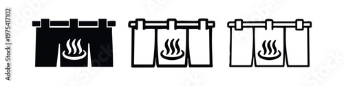 Japanese Onsen Hot Spring Noren Curtain Vector Icon Set