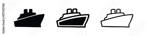 Ocean Cruise Ship Side View Icons for Tourism