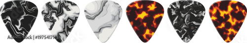 Valokuva Collection of guitar picks with marbled and tortoiseshell patterns isolated on w