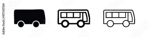 Public Transit Bus Side View Icon Set