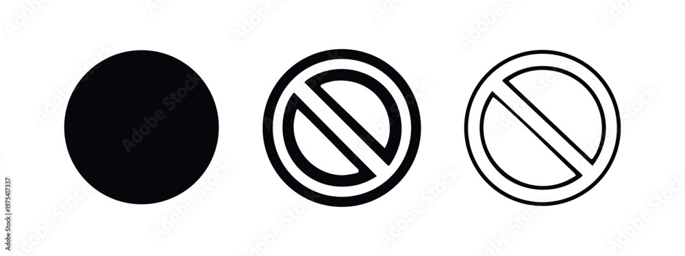 Fototapeta premium Ban and Prohibition Icon Set in Three Styles including Solid and Outline