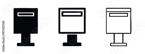 Square public post box icons in silhouette, bold outline, and thin line art styles