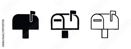Traditional American mailbox icons in silhouette, bold outline, and thin line art styles