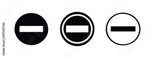No Entry Sign Icon Set featuring Circle with Horizontal Bar Symbol