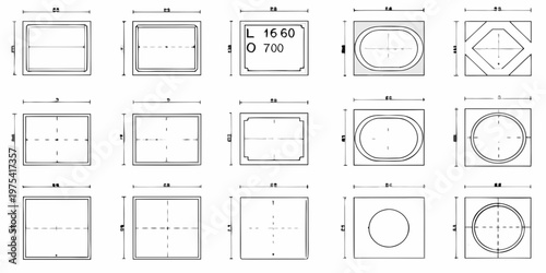 Technical drawings of various manhole covers and frame shapes
