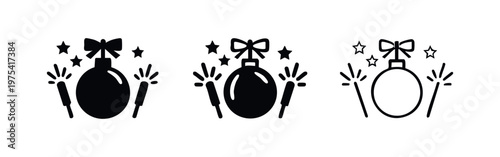 Celebration Ornament Icon Set with Bauble, Stars and Sparklers