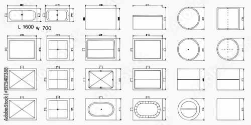Technical drawings of various manhole covers with dimensions