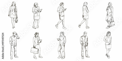 Collection of sketched figures business people and casual individuals
