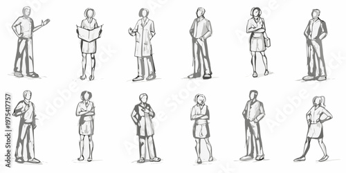 Slika na platnu A collection of sketched figures professionals in varied poses and attire