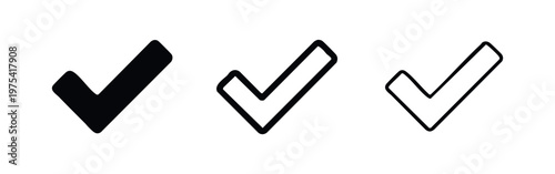 Checkmark Icon Set. Tick Mark Symbol for Confirmation and Completion in Solid and Outline Styles.