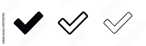 Checkmark Icon Set. Tick Mark Symbol for Confirmation and Completion in Solid and Outline Styles.