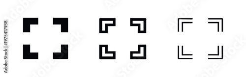 Corner brackets icon set in various styles, quotation marks or framing symbols for user interfaces