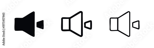 Volume down speaker icon set, audio level reduction symbol in various styles for sound management