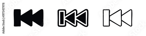 Rewind button icon set for media control in various styles, player navigation symbols
