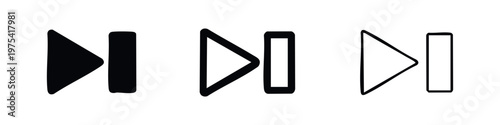 Play and pause button icon set for media control in various styles, audio and video player symbols