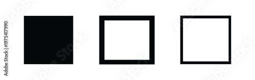 Rectangle shape icon set in solid and outline styles, minimalist geometric design elements
