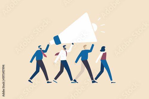 Team announces important news with a large stylized megaphone illustration