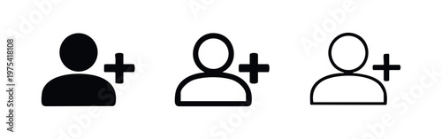 Add user icon set with a plus sign, representing new contact, friend request, or account registration