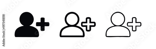 Add user icon set with a plus sign, representing new contact, friend request, or account registration