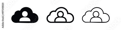 Cloud user icon set in various styles, symbolizing user data, cloud storage, or cloud computing services