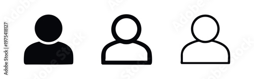 Simple user icon set in various styles, representing a generic person, profile, or account avatar