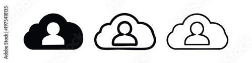 Cloud user icon set in various styles, symbolizing user data, cloud storage, or cloud computing services