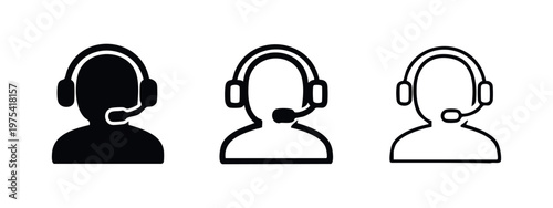 Customer service agent icon set with headset, symbolizing call center support or online assistance