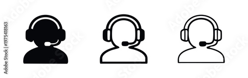 Headset Icon Set. Customer Service, Support, Call Center, and Communication Symbol Vector Illustration.