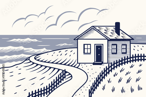 Coastal cottage with a thatched roof sits peacefully beside the ocean