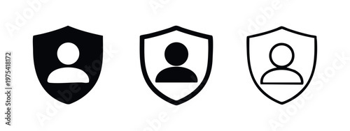 User Protection Icon Set. Privacy Shield, Account Security, and Identity Safety Symbol Vector Illustration.