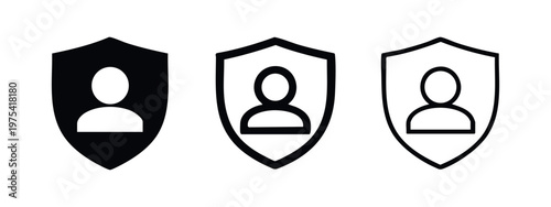User Protection Icon Set. Privacy Shield, Account Security, and Identity Safety Symbol Vector Illustration.