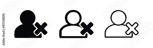 Remove User Icon Set. Block Account, Delete Person, or User Not Found Symbol Vector Illustration.