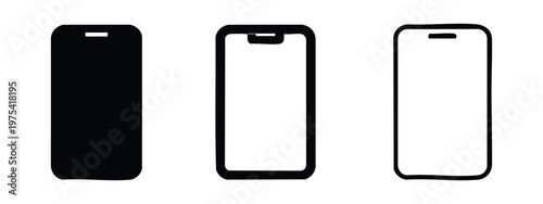 Smartphone Icon Set. Mobile Phone Device, Cellphone, and Digital Technology Symbol Vector Illustration.