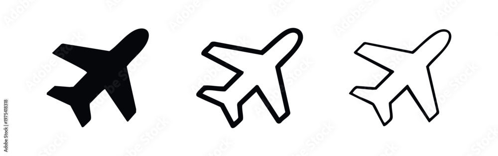 Fototapeta premium Geometric Airplane Icon Set - Aviation and Travel Symbol Collection with Clean Lines
