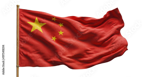 Bild auf Leinwand Waving national flag of China on wooden flagpole