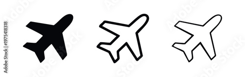 Geometric Airplane Icon Set - Aviation and Travel Symbol Collection with Clean Lines