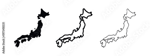 Map of Japan Icon Set - Japanese Country Outline Symbols for Geography and Travel