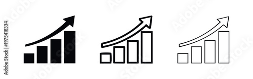 Growth Bar Chart Icon Set - Business Success and Financial Progress Graph Symbols
